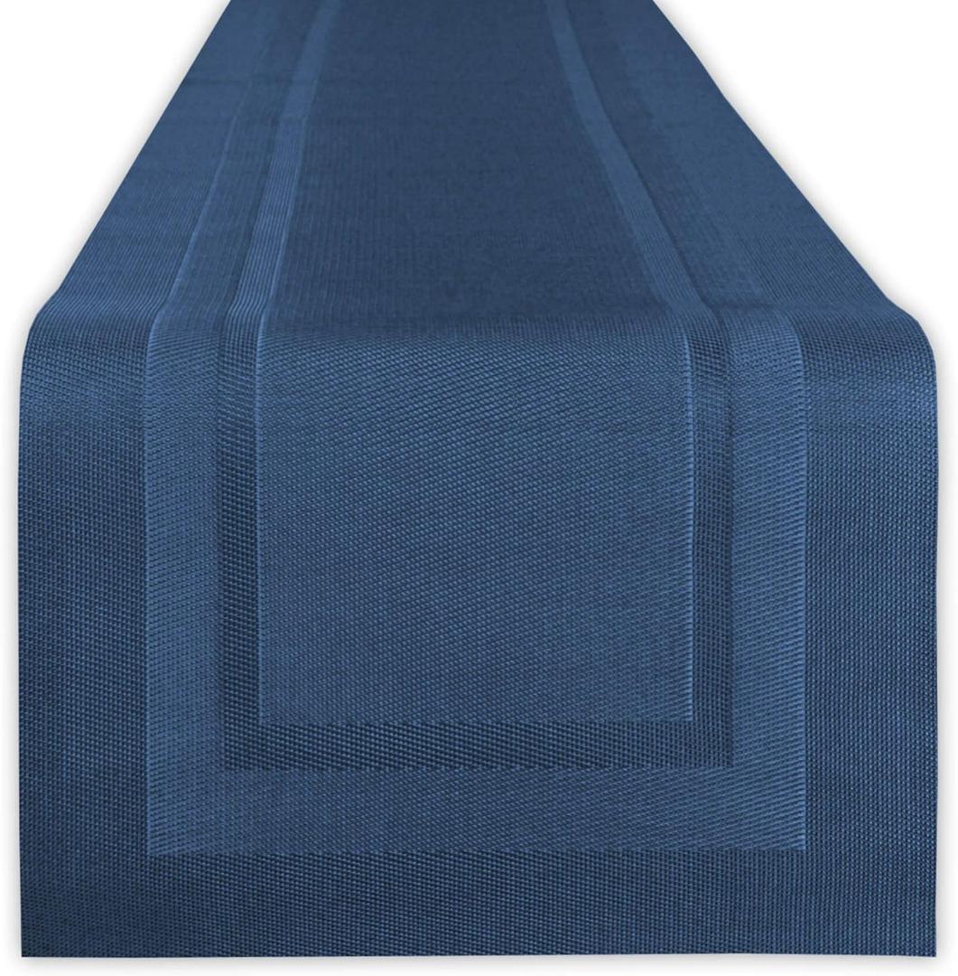 DII PVC Tabletop Collection Woven Indoor/Outdoor, Table Runner, 14x72, Nautical Blue