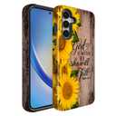 BSMOSPER Compatible for Samsung Galaxy S24 FE 5G Case, Dual Layer Heavy Duty 2 in 1 Shockproof Protective Phone Case,Bible Verses Psalm 46:5 Wood and Sunflower