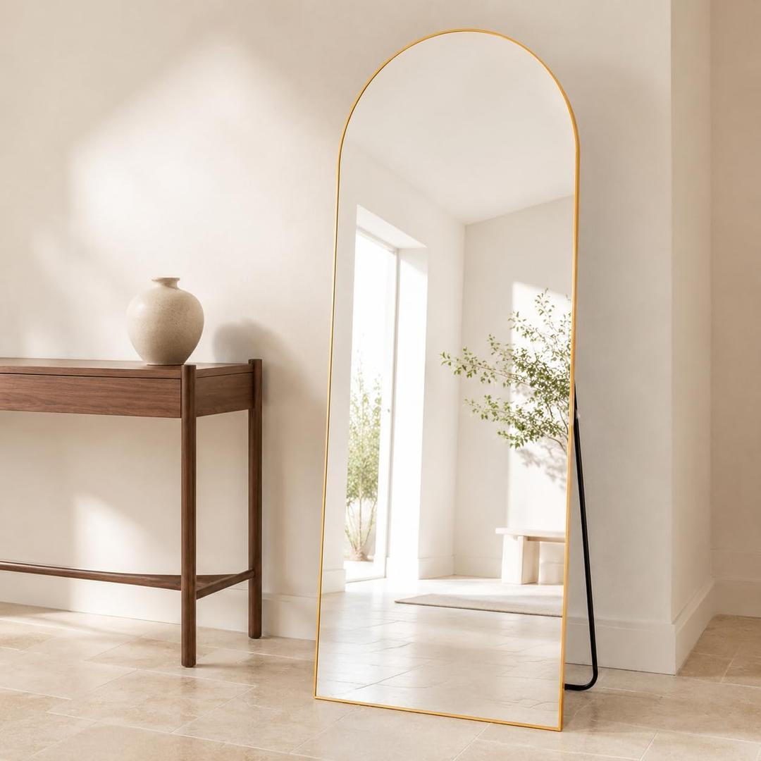 56x21 Gold Arched Full Length Mirror with Aluminum Frame Full Body Mirror