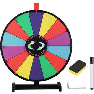 WinSpin 18" Round Tabletop Color Prize Wheel 14 Clicker Slots Heavy Duty Editable Spinning Wheel for Fortune Design Carnival Spin Game and Tradeshow, Classic Series