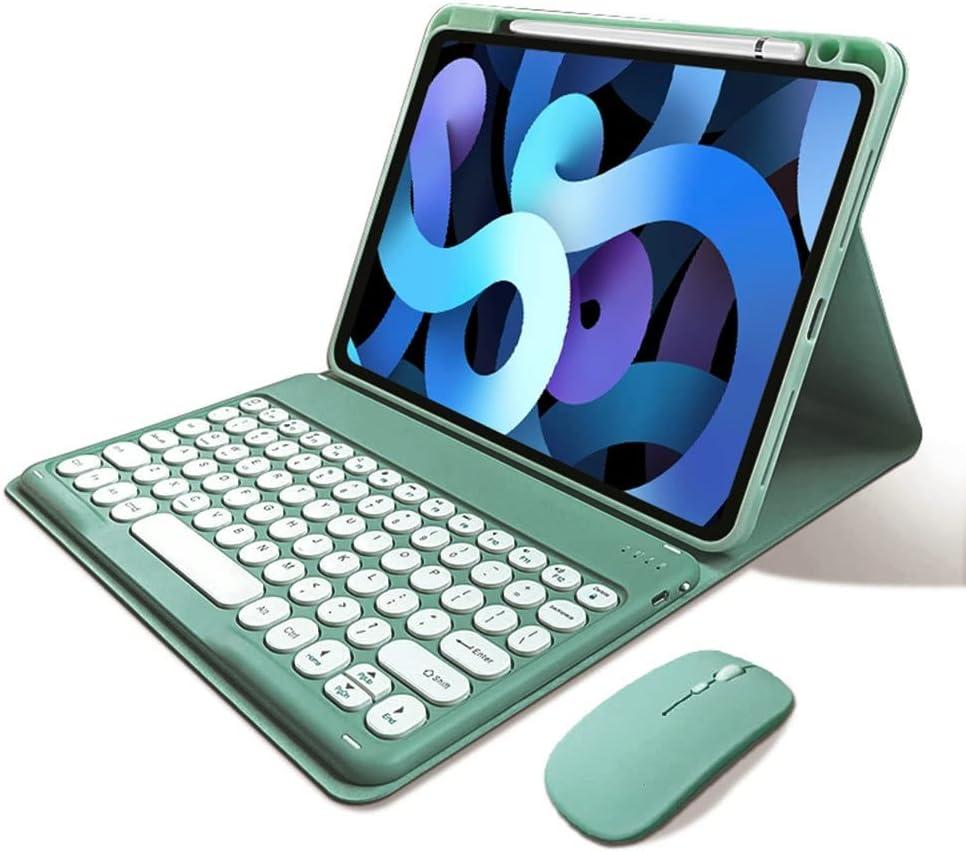 kaitesi Keyboard Case Mouse for iPad 11th Gen (A16, 2025) 11"/ iPad 10th Generation 2022 10.9" Case with Cute Round Keys Detachable Bluetooth Keyboard Cover,Dark Green