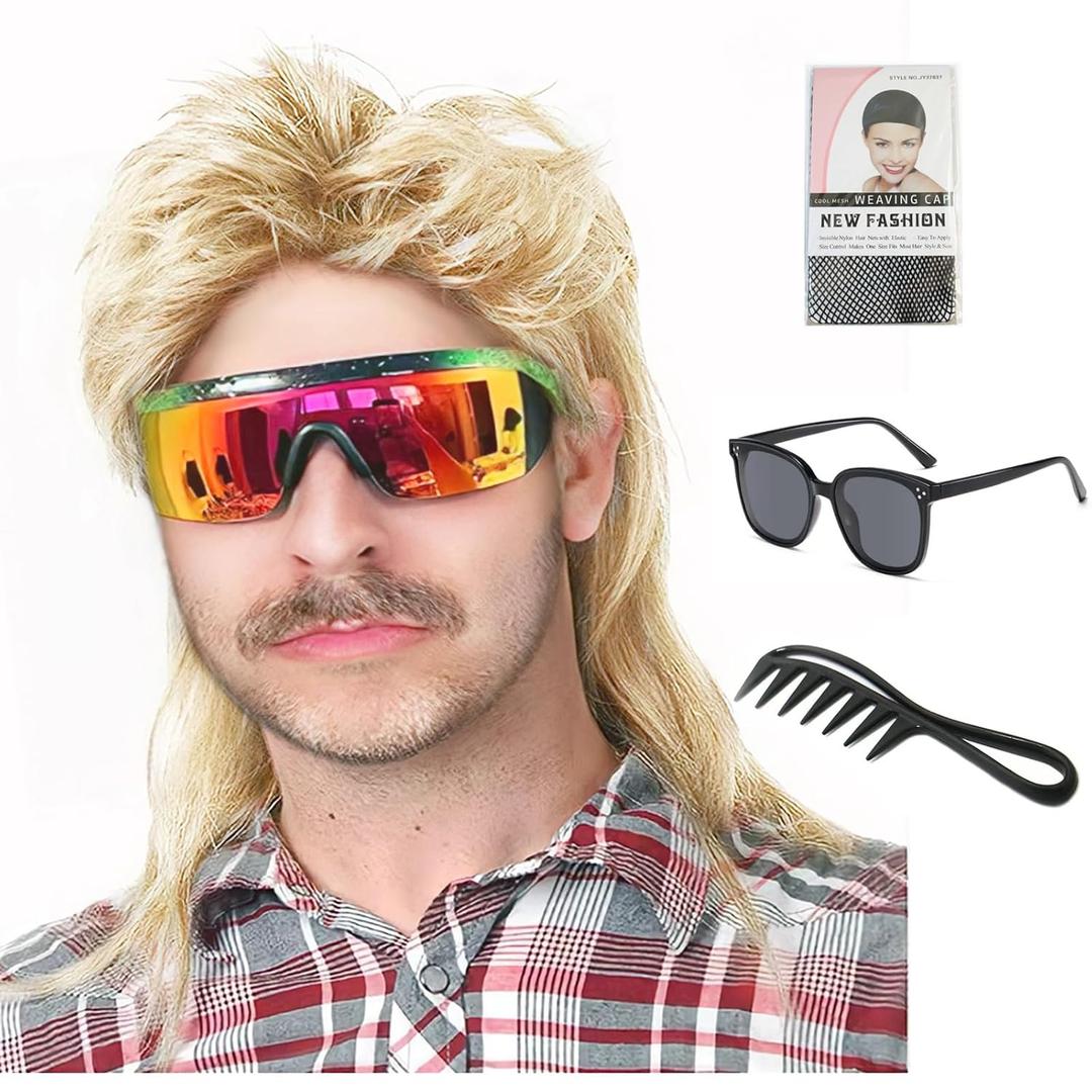 Mullet Wigs for Men 70s and 80s Theme Party Costumes Fancy Party Accessory Cosplay Wig (Light Blonde)