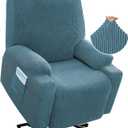 H.VERSAILTEX Stretch Couch Cover Recliner Cover Electric Power Lift Recliner Chair Cover Fitted Standard Large Power Lift Recliner with Side Pocket, Soft Thick Jacquard(Single Seat, Storm Blue)