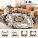 8x10FT Washable Area Rug for Living Room, Vintage Boho Floral Medallion Rug, Non-Slip Low Pile Indoor Carpet for Bedroom, Dining Room, Home OfficeBeige White