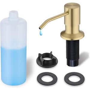 Gold Soap Dispenser for Kitchen Sink, WEWE Brushed Gold Soap Dispenser with Long Spout and Gold Soap Pump Built in Countertop Under Sink Stainless Steel