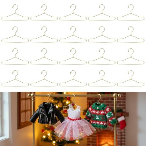 Grevosea 20 Pcs Doll Clothes Hangers, 2.56 Inch Metal Gold Mini Hangers 18 Inch Doll Hanger for Wardrobe Dresses Skirts Outfit Accessories and Closet Organization