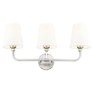 METWET Bathroom Light Fixtures, Brushed Nickel Vanity Lights with Flared White Fabric Shade, 3 Light Wall Sconce, Modern Sconces Wall Lighting for Hallway Bedroom, VL837-BN-3