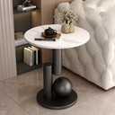 Round End Table, Luxury Circle Modern Side Table, Marble Side Tables for Living Room, Creative Aesthetic Coffee Table Bedside Nightstand for Couch Bedroom Sofa Patio Balcony (White Black, H 21.7inch)