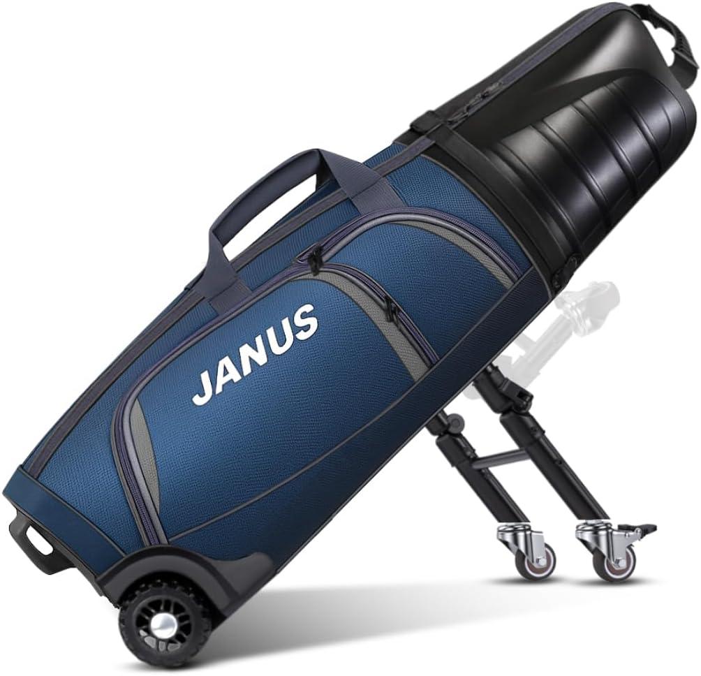 JANUS Golf Travel Bag Hard Case with Foldable Support Legs, Hands-Free Golf Club Travel Bag with 360 Spinner Wheels, ABS Hard Shell, Foldable Design for Airline Travel, One Size