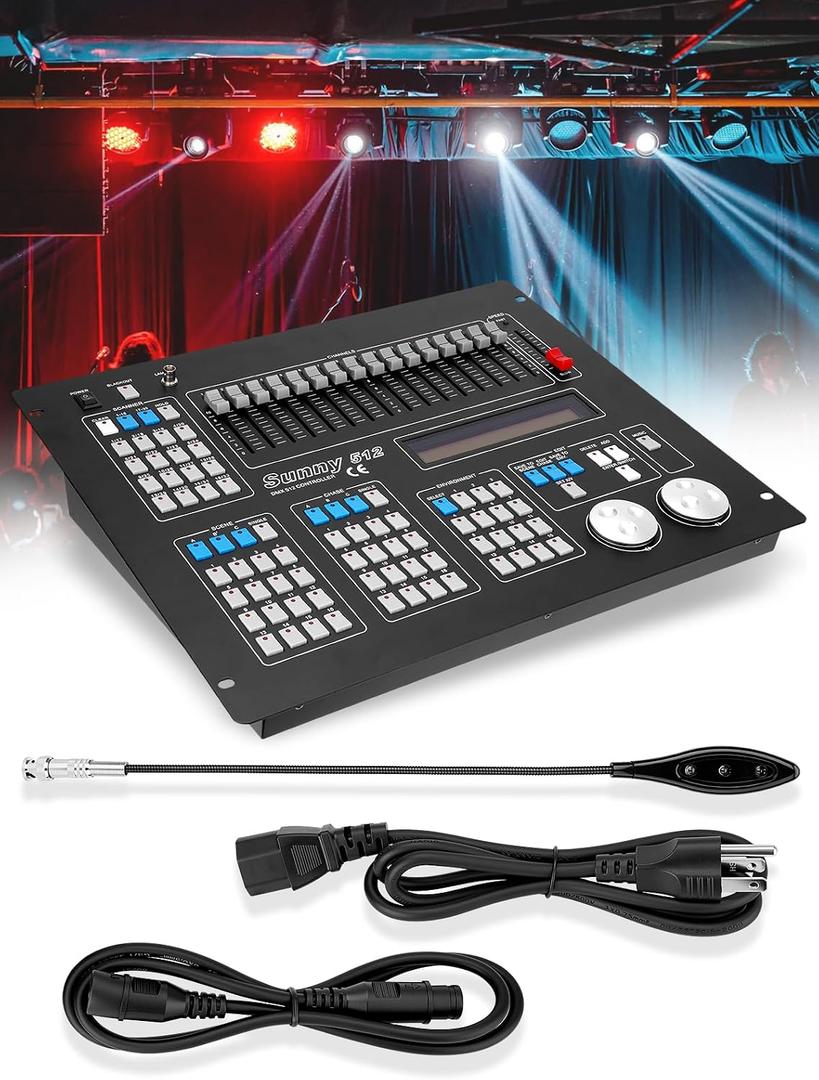 DMX512 Controller, 512 Channel DMX DJ Light Controller with LCD Display, DMX DJ Stage Lighting Console Board Ideal for Show, Party, KTV, Bar