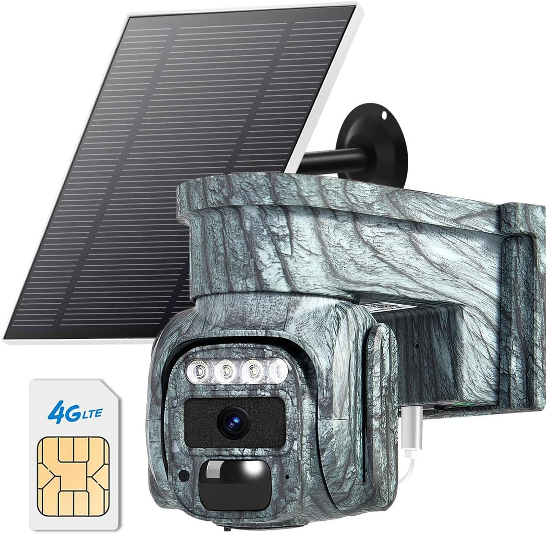 4G LTE Cellular Solar Powered Security Camera Wireless Outdoor, No WiFi Camera Built in SIM & Subscription Monthly Fee, 2 Way Talk, 355 Live View, 2K Color Night Vision, PIR Motion Sensor