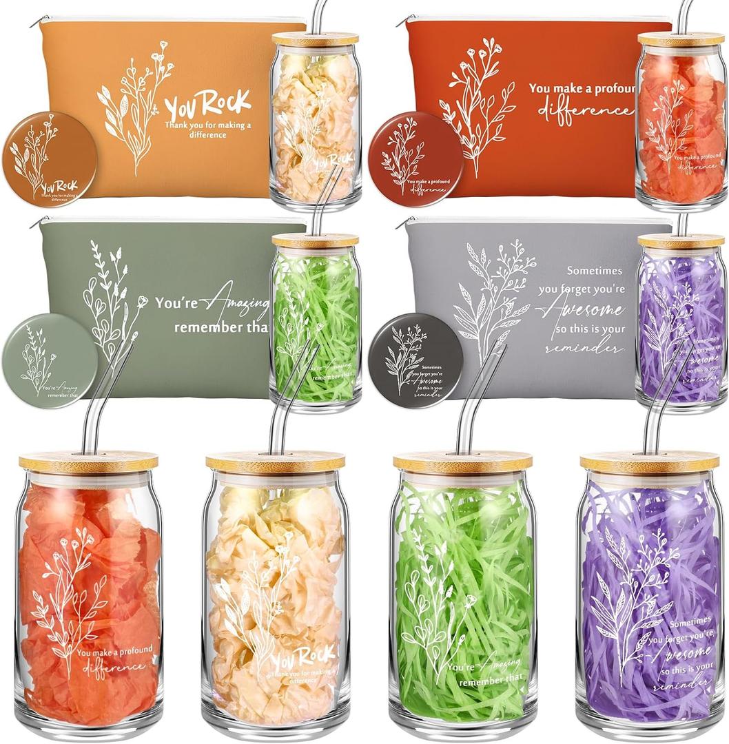 Skylety 4 Pcs Appreciation Gifts for Women Teacher Appreciation Nurse Week Mother's Day Thank You Gifts for Coworkers Teacher School Staff Employee Team 16 oz Tumbler Makeup Bag Mirror(Vivid)