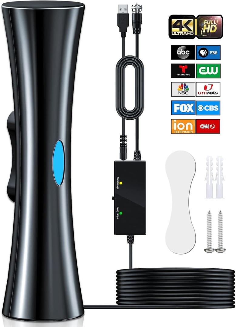 2400+ Miles Range TV Antenna for Smart TV, Upgraded Digital HD Antenna for HDTV Indoor/Outdoor with Amplifier and Signal Booster-Support 360Reception 4K 1080p for All Television-33ft Coax HDTV Cable