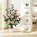 2 Pack 38" Artificial Camellia Tree, Artificial Plants Outdoor Faux Plants in Pot, Artificial Flower for Outdoors Front Porch Decor, Fake Tree Plant Faux Flowers for Indoor Outdoor Home Decor, Pink