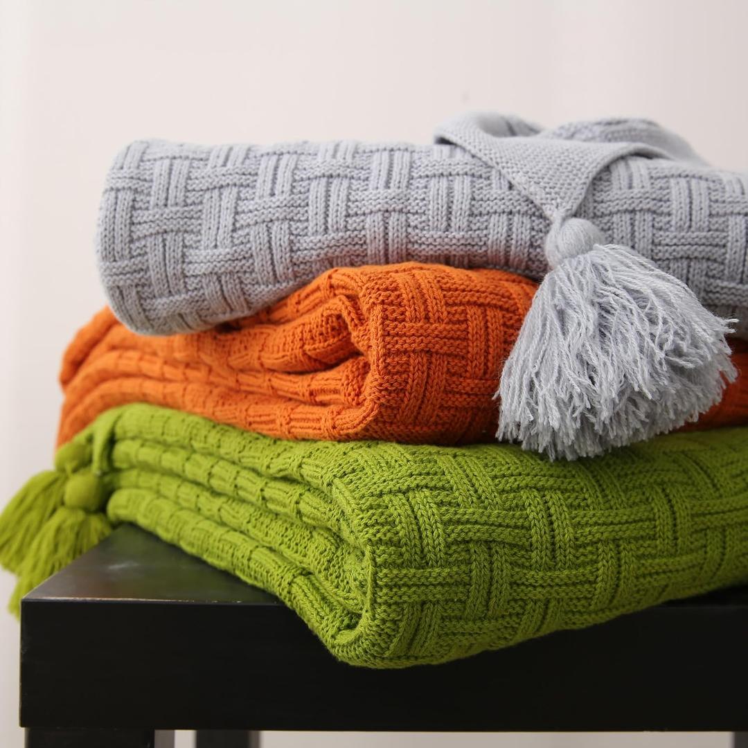 MsteaBenago Thick Knitted Blanket,100% Cotton Cable Knit Throw Blanket for Couch,Bed, Sofa & Living Room,Lightweight,Extra Cozy, Machine Washable, Home Decor. (Dusty Blue, 60 * 80)