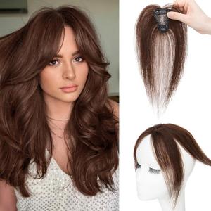 S-noilite Bangs Hair Clip,360 3D Cover Real Clip in Bangs Human Hair Toppers for Women With Side Bang Daily Wear (Dark Brown)