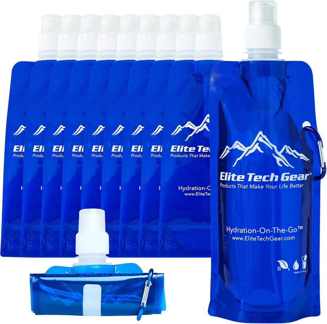 ETG Best Collapsible Water Bottle BPA Free (10-Pack) Gym, Sports, Teams, Hiking, Camping, Biking, Outdoors, Beach, Traveling, Yoga & More, Lightweight, Foldable, Reusable, 16.9oz Hydration-On-The-Go