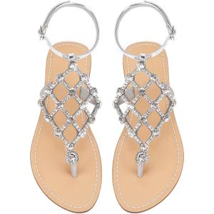 UTIKLIOU Women's Rhinestone Flat Sandals T-Strap Thong Sandals Summer Flat Sandals Flip Flop Sandals for Women (11.5)
