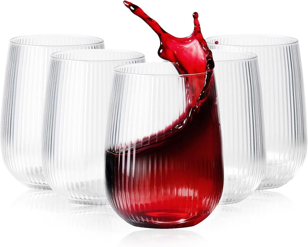 Lueumxc 36 Pack 15Oz Plastic Wine Glasses, Origami Ribbed Disposable Wine Glasses Unbreakable Clear Plastic Cocktail Glasses Recyclable Shatterproof Reusable Wine Cups