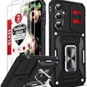 LeYi Compatible for Samsung Galaxy S23 FE Case: [NOT FIT S24 FE] S23FE Case with Slide Camera Cover + 2X Tempered Glass Screen Protector, Military-Grade with Kickstand for Galaxy S 23FE, Black