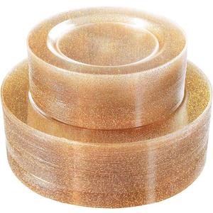 WDF 120PCS Gold Plastic Plates- Disposable Gold Glitter Plates, Premium Heavy Duty 60-10.25" Dinner Plate and 60-7.5" Salad Plate for Parties &Wedding