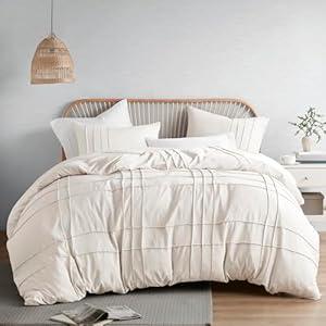 Comfort Spaces Cream King Size Duvet Cover Set - 3 Pieces Pintuck Pleated Duvet Cover King, All Season Lightweight, Extra Softness Pre-Washed Microfiber King Bedding Cover Shams, King/Cal King