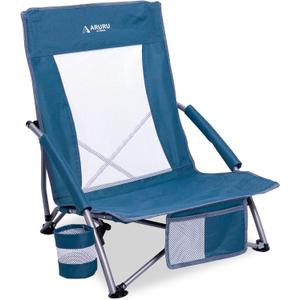 Low Folding Beach Chairs for Adults, Portable Lightweight Sling Beach Camping Chair with Cup Holder,Armrest,Foldable Camp Lawn Chair for Outdoor Sand Concert Travel Sport Events
