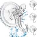 ANDGOO Large Suction Cup Hooks for Shower, Removable Shower Hooks, Heavy Duty Towel Hook for Bathrooms Robe Looafh, Strong Suction Double Hooks for Glass Window Door Mirror Tile (Clear, 4 Pack)