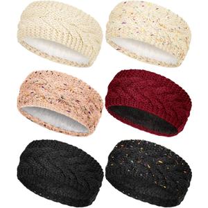 WILLBOND 6 Pack Women Winter Headbands Ear Warmer Fuzzy Fleece Lined Bulk Knit Thick Warm Crochet Ear Muffs Headband Gifts, 6 Colors