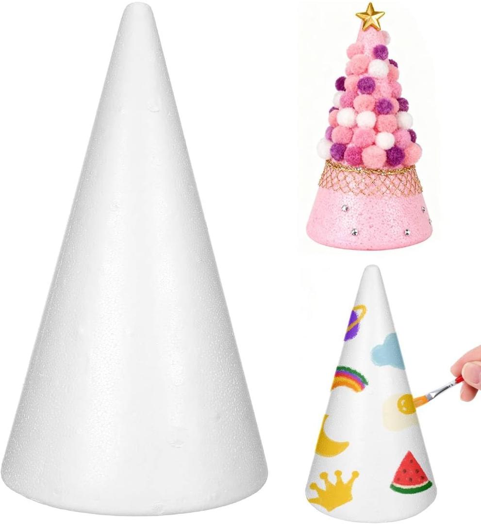 Holibanna Foam Cone Polystyrene Cone Shapes White Christmas Tree Crafts Table Centerpiece Props 1pc 13.6 X 7.7 Inch
