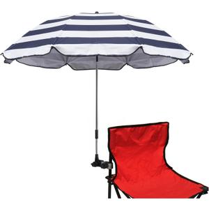 Chair Umbrella with Clamp,46 inches UPF 50+ Clip on Parasol for Patio,Beach Chairs,Strollers,Wheelchairs,Golf Carts (Dark Blue Stripe)
