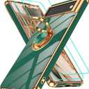 Gritup for Google Pixel 6 Phone Case: 2Pcs Screen Protector, 360 Rotation Ring Holder Magnetic Kickstand, Plating Gold Edge Soft TPU Shockproof Protective Cover for Pixel 6 Phone Green