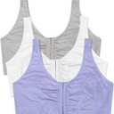 Fruit of the Loom Women's Front Close Sports Bra - Cotton Blend, Easy Fit & Built-Up Support (38, Blue Gem Heather/White/Grey 3-pack)