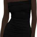 WIHOLL Women's Mesh Sheer Long Sleeve Ruched Mini Dress Sexy Bodycon Mock Neck Cocktail Party Club Dresses 2025