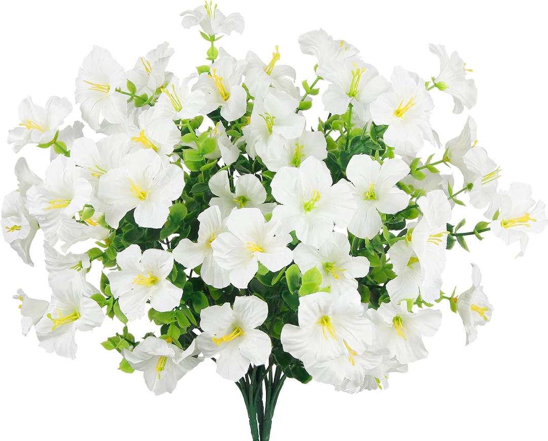 3 Pcs Artificial Flowers Outdoors UV Resistant Fake Flowers Bulk Spring Summer White Silk Morning Glory Flowers Faux Greenery Bushes Floral Arrangement for Indoor Decor Garden Porch Planter