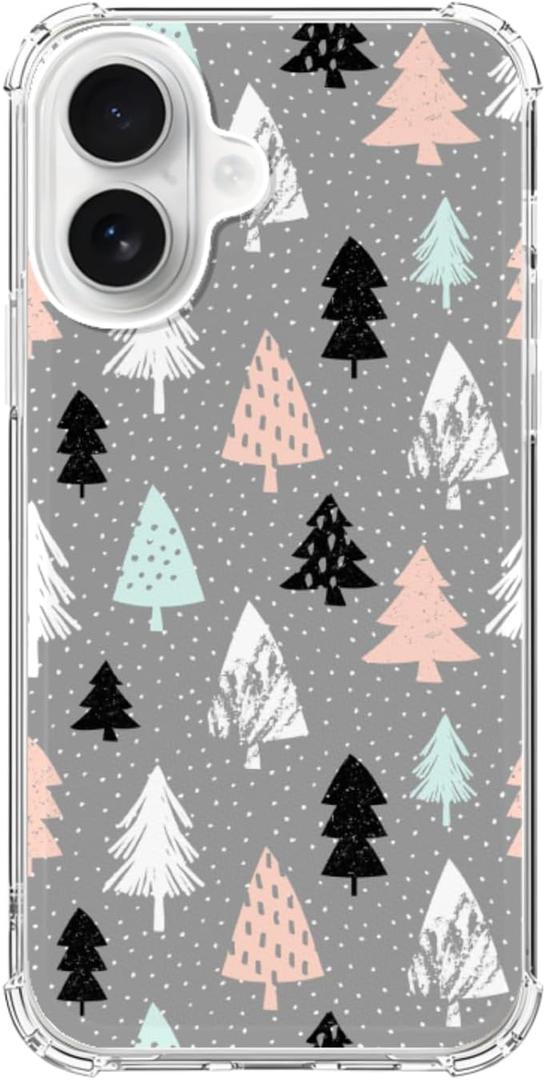 Pink White Black Christmas Trees Phone Case Compatible with iPhone 17, Winter Christmas Cartoon Phone Cover for iPhone 17