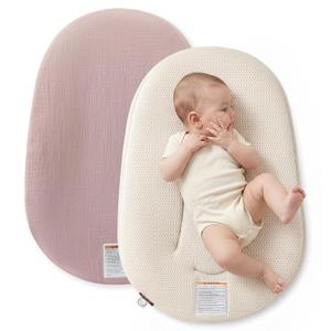 Momcozy Baby Lounger, Infant Support Cushion with Soft Breathable Natural Cotton Cover, Great for Newborns, Portable & Machine WashableSoft Taupe