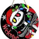 Deroro Welcome Christmas Front Door Sign, Black Xmas Wood Door Hanger Outdoor Outside Porch Decor, Funny Winter Holiday Wooden Wreath Indoor Wall Hanging Decoration