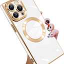 KANGHAR Case Designed for iPhone 16 Pro Magnetic [Compatible with MagSafe] Luxury Cute Plating Design Case Full-Body Anti-Scratch Shockproof Bumper Protective Cover White