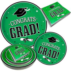 Oojami 75 pcs Graduation Plates Includes 25 Dinner Plates, 25 Dessert Plates, and 25 Napkins Graduation party supplies class of 2024 dinnerware decoration (Green - 75 Pack)