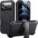 iPhone 17 Pro Case 6.3" with Belt Clip Holster,Compatible with MagSafe,Anti-Drop,Shockproof,Heavy Duty Protection,w/Screen Protector,with 360Rotating Kickstand,Black