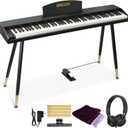 UISCOM Digital Piano Keyboard for Beginners,Full Size 88 Key Semi-Weighted Keyboard Electric Piano with Stand,Power Adapter,Sheet Music Stand,Pedal,Headphone,USB-MIDI Compatibility,Wood Black