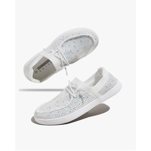 BELOS Women's Rhinestone Lace Up Loafers Shoes Comfortable Slip On Mesh Knit Walking Shoes Fashion Lightweight Sparkly Glitter Sneaker 8.5