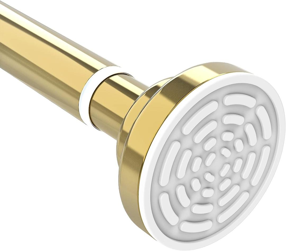 TEECK Shower Curtain Rod, 26-39 inch Adjustable Tension Spring, Shower Curtain Rod Tension, Premium Stainless Steel, Anti-Slip, No Drilling, No Rust, for Bathroom, Gold (26-39 Inches)