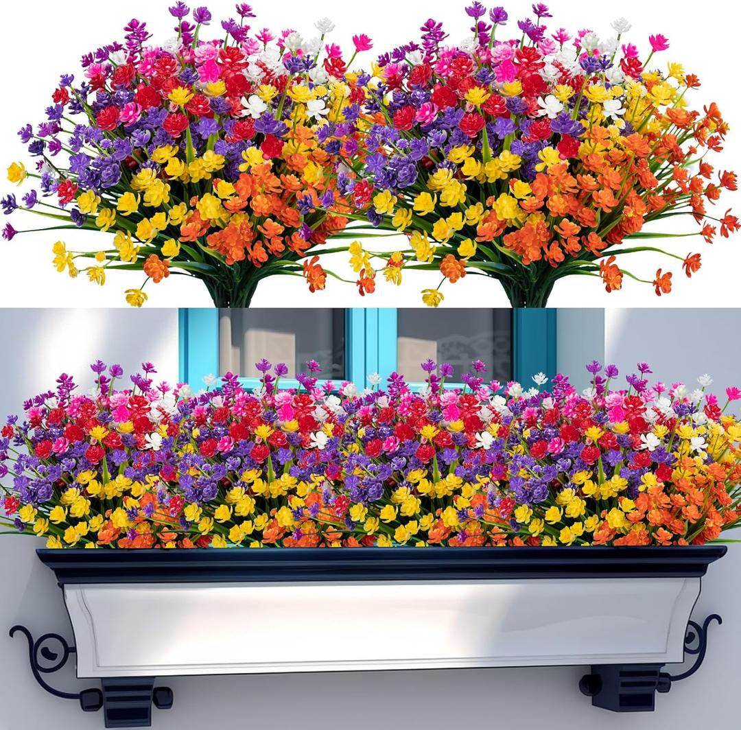 Lnoicy 20pcs Artificial Flowers for Outdoor,Plastic Flowers Decoration, UV Resistant Faux Flowers Shrubs, Artificial Plants for Indoor Outside Garden Home Wedding Farmhouse(7 Colors)