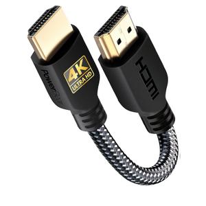 PowerBear 4K HDMI Cable 0.5 ft | Short Hdmi Cable, Braided Nylon & Gold Connectors, 4K @ 60Hz, Ultra HD, 2K, 1080P, ARC & CL3 Rated | for Laptop, Monitor, PS5, PS4, Xbox One, Fire TV, Apple TV & More