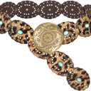 SUOSDEY Wide Western Disc Belt with Turquoise Women Cowgirl Cowboy Boho Country Leather Belts for Jeans Dress, Width 2.36"