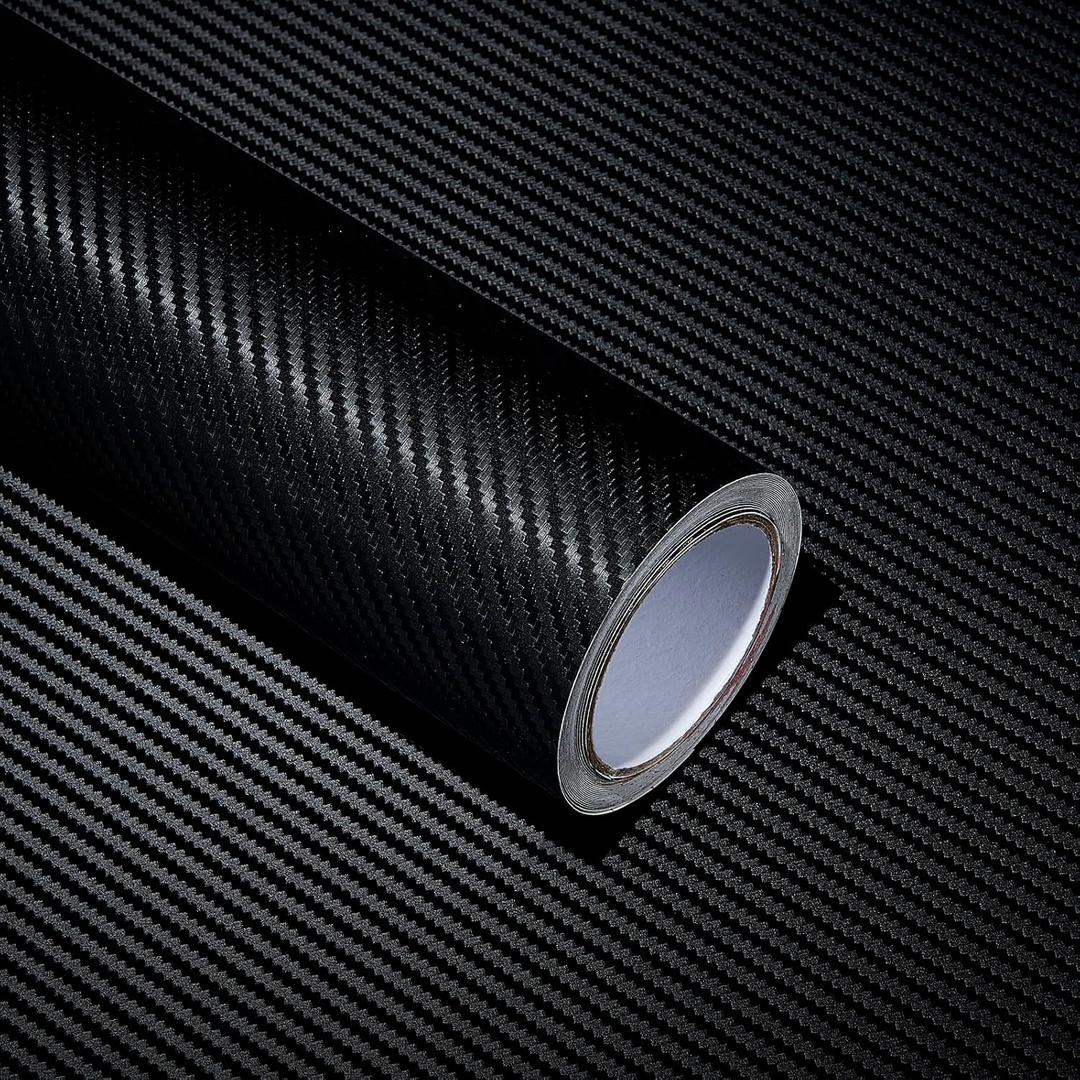 ANT 12inch x 10ft Black Carbon Fiber Car Wrap Vinyl Outdoor/Interior Realistic Carbon Design Vinyl Wrap for Cars, Boat, Bike (Black, 12inch x 10ft)