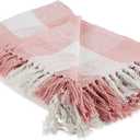 DII Buffalo Check Collection Rustic Farmhouse Throw Blanket with Tassles, 50x60, Pink/White