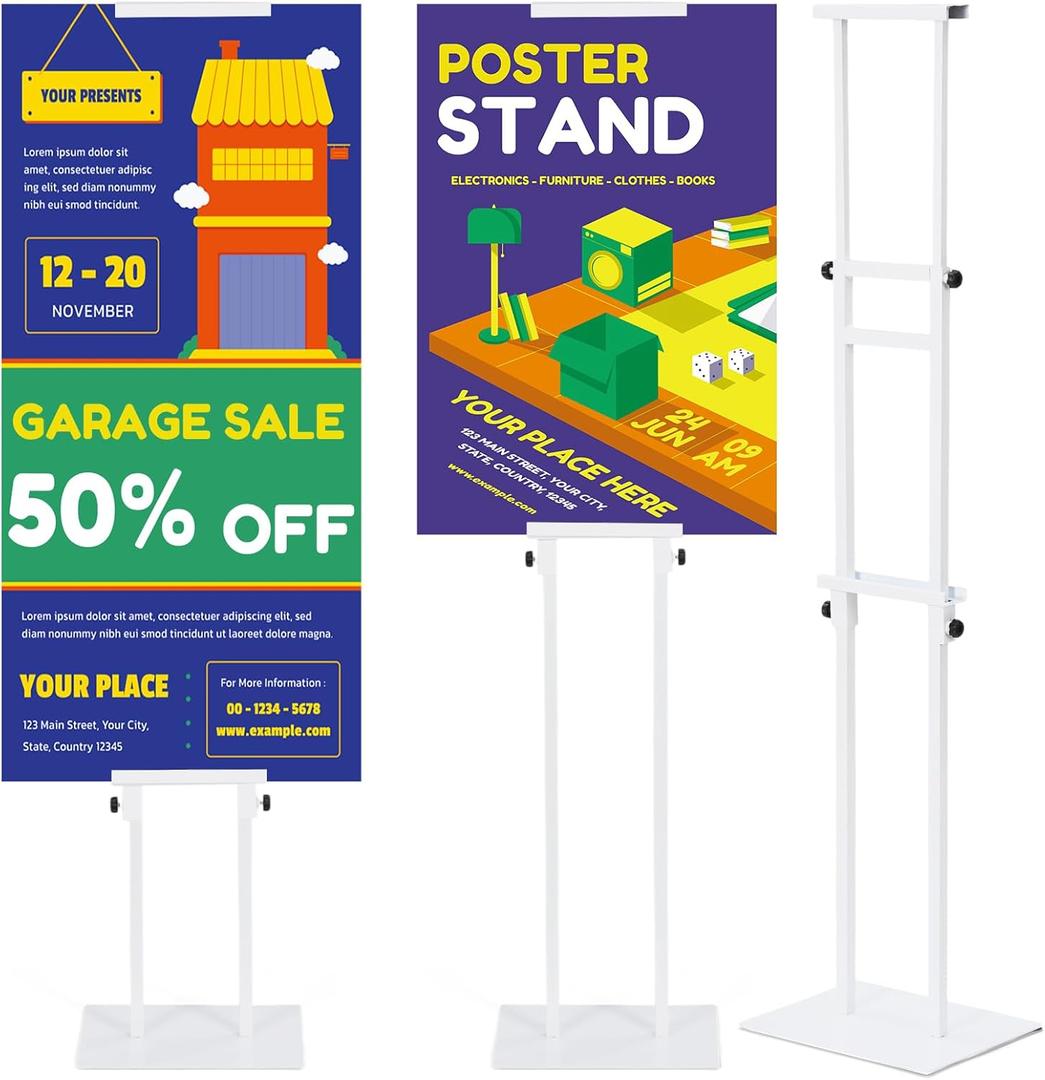 Thyle 1 Pcs White Poster Board Holder Stand Height up to 80" Heavy Duty Welcome Sign Stand Double Sided Easel Holder with Base Adjustable Portable Sign for Wedding Restaurant(Metal)